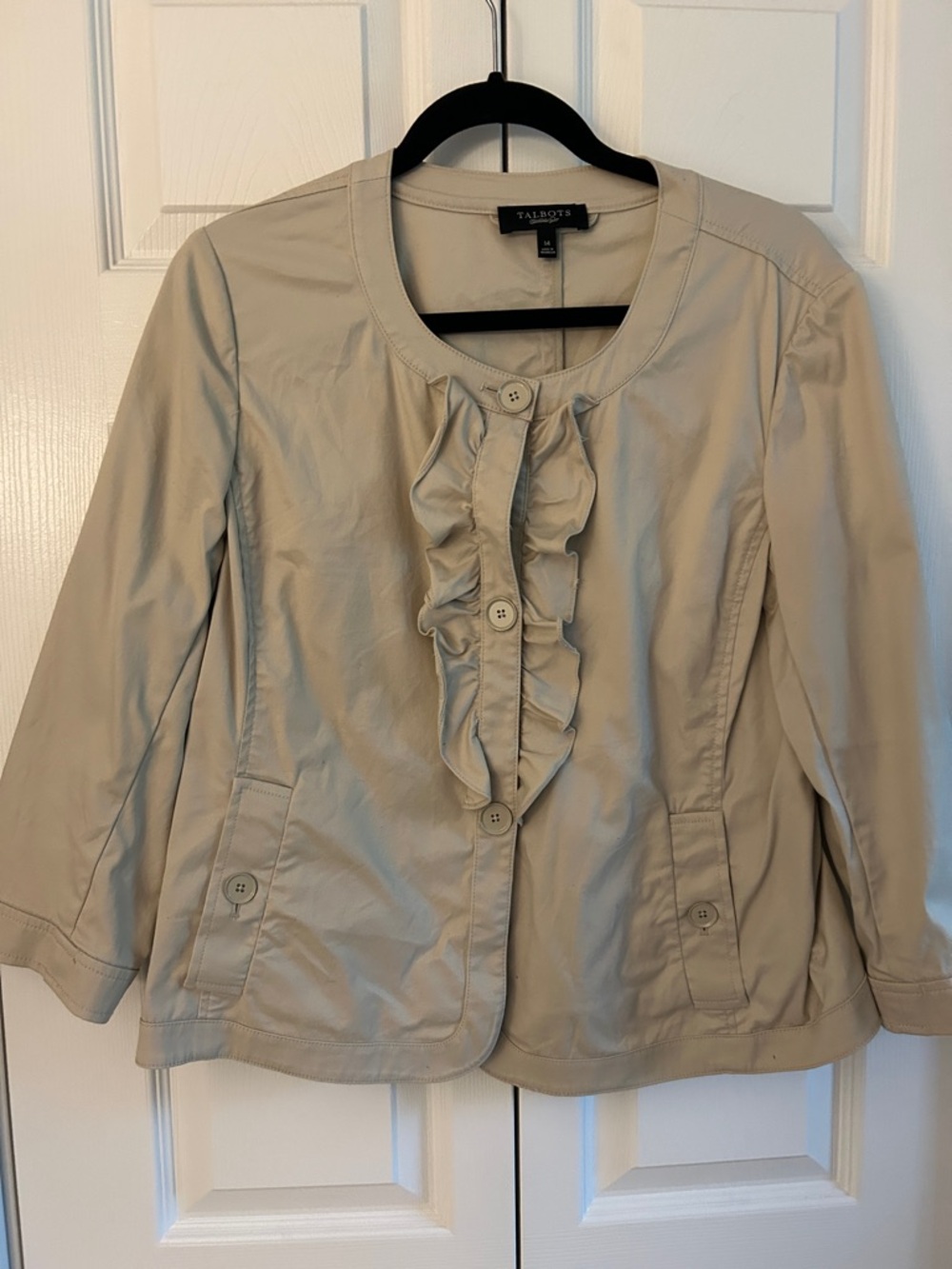 Talbots Cream Ruffle-Trim Cotton Jacket